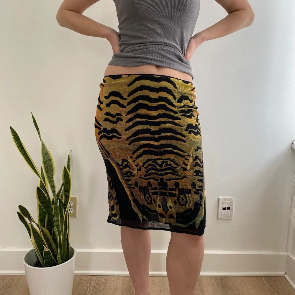 Vivienne Tam Vintage Tiger Rug Print Mesh Pencil Skirt - Picture 1 of 2